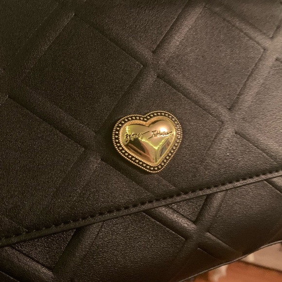 Betsey Johnson Black Quilted Heart Crossbody Bag with Floral Scarf Accent - Picture 5 of 5